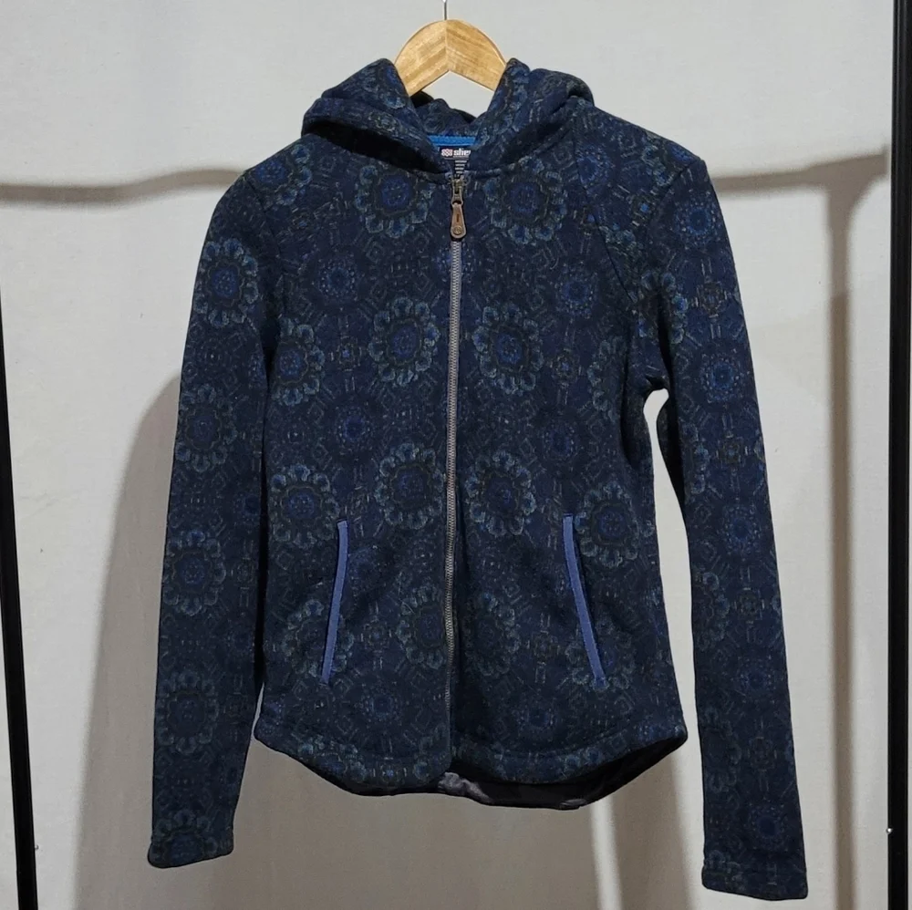 Sherpa jacket hoodie coat mid layer athletic outdoor paisley sustainable blue - Picture 6 of 16
